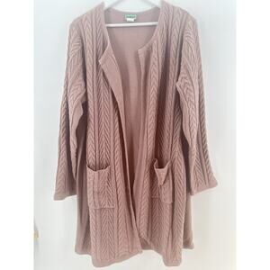 VTG Sara Morgan 2X Women’s Sweater Pink Cable Knit Open Cardigan 90s W1026